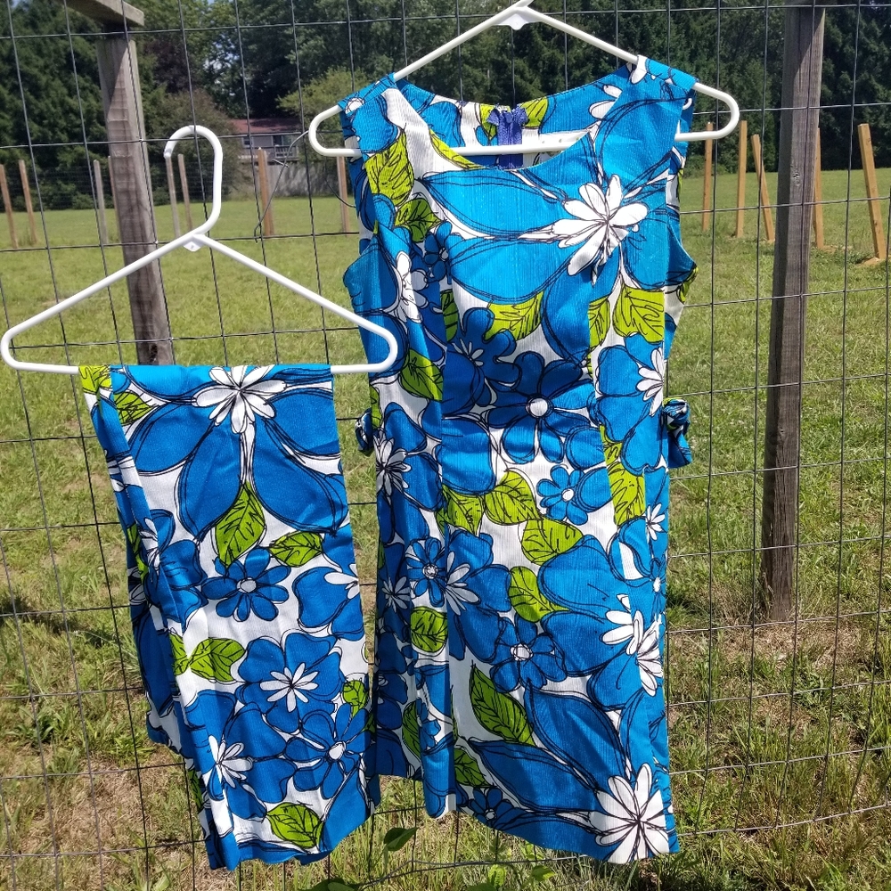 Vintage 70s Flower Power pant suit M Hawaiian